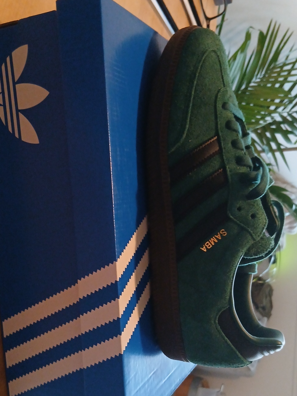 Adidas Green Suede Samba Sneaker With Black Stripes